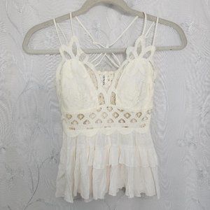 Boho Ivory Lace, Cropped Bralette Top with Ruffles
